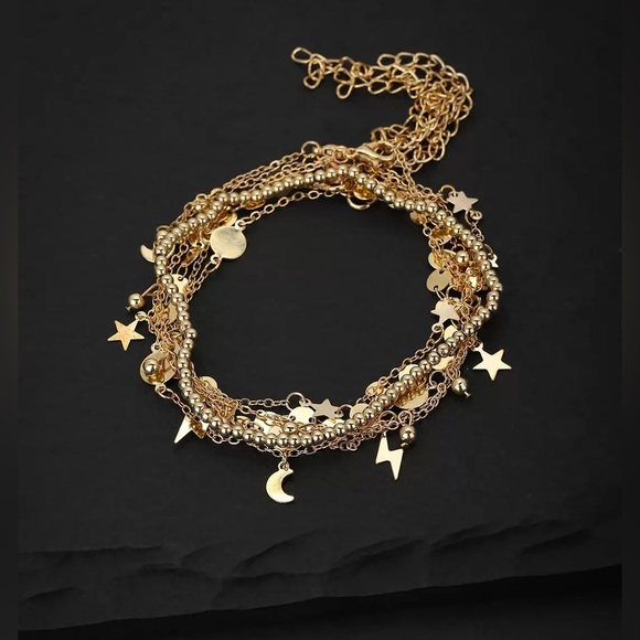 New set of 6 Gold Plated Anklets Moon Stars - Picture 13 of 16